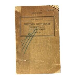 Military Dictionary English Italian 1943 War Department TM 30-259 World War II